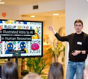 Logikka team member presenting an illustrated introduction to AI in Human Resources